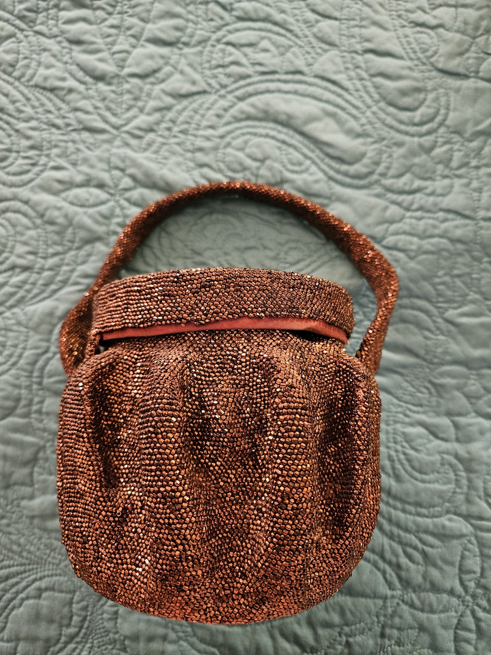 Elegant Vintage Handmade Beaded Copper Evening Bag - Women's Handheld Purse